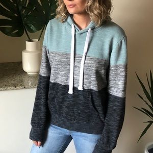Blue color block hoodie